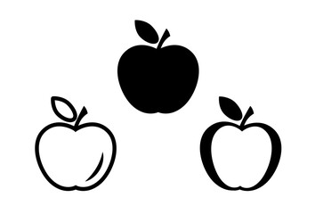 Apple icon set in black. Fresh apple with leaf symbol in flat style isolated on white background. Simple apple vector abstract icon. Vector illustration for web site design, logo, mobile app, UI.