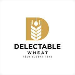 D letter with food wheat logo design vector