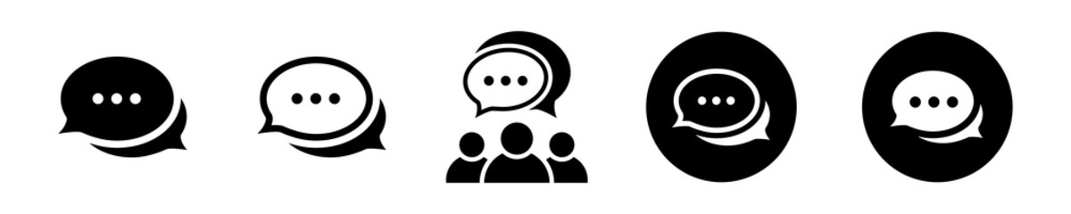 Talk bubble icon set in flat style. Speech bubble symbols isolated on white background. Communication or discussion icons in black, Modern flat vector illustration for graphic design, logo, Web, app