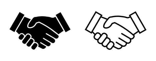 Business handshake icon set isolated on white. Contract agreement line symbol in flat style. Simple partnership sign in black Modern flat vector illustration for graphic design, Web, UI, mobile app