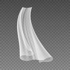Window tulle or white curtains, isolated sheer voile for home interior design and decoration. Soft transparent fabric, wind blowing. Vector in realistic style