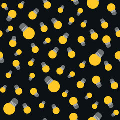 vector seamless pattern with light bulbs. pattern with yellow light bulbs on black background