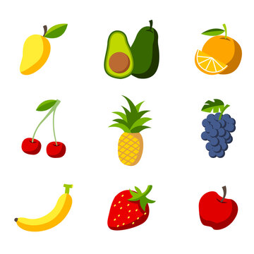 collection of fruit on cartoon version,vector illustration