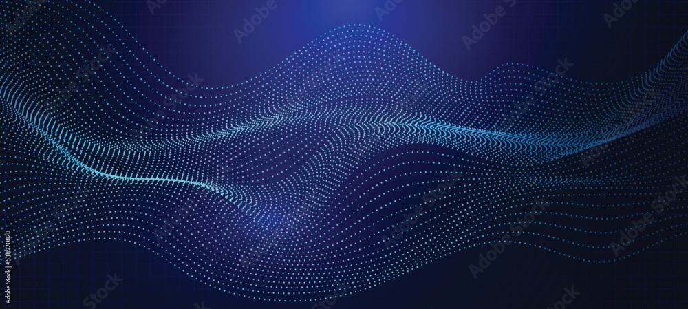 Wall mural Abstract blue purple neon light colours background of points. Cyber data particles. Big data stream. Landing page Vector illustration