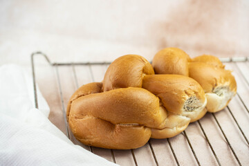 Challah Shabbat braided bread. Traditional Meal for Jewish cuisine Friday or Saturday dinner. 