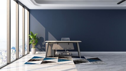 Fototapeta na wymiar modern business office manager room with 3d design interior for company wall logo mockup