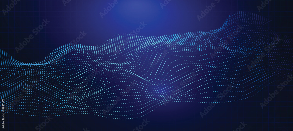 Wall mural abstract blue purple neon light colours background of points. cyber data particles. big data stream.