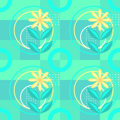 Fototapeta na wymiar Seamless floral pattern, geometric mosaic, flat vector background, print, wallpaper, packaging.