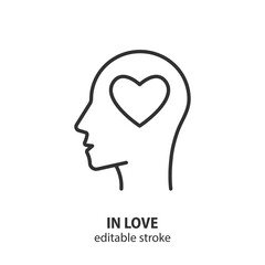 Head with heart line icon. Man in love vector sign. Editable stroke.