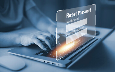 Security and reset password login online concept  Hands typing and entering username and password...