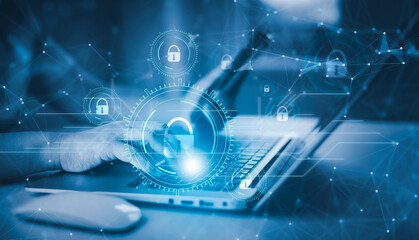 Concept Technology with Laptop. Hand using laptop with forex graph hologram, Concept technical analysis, digital software technology development, Data Processing, internet network technology concept