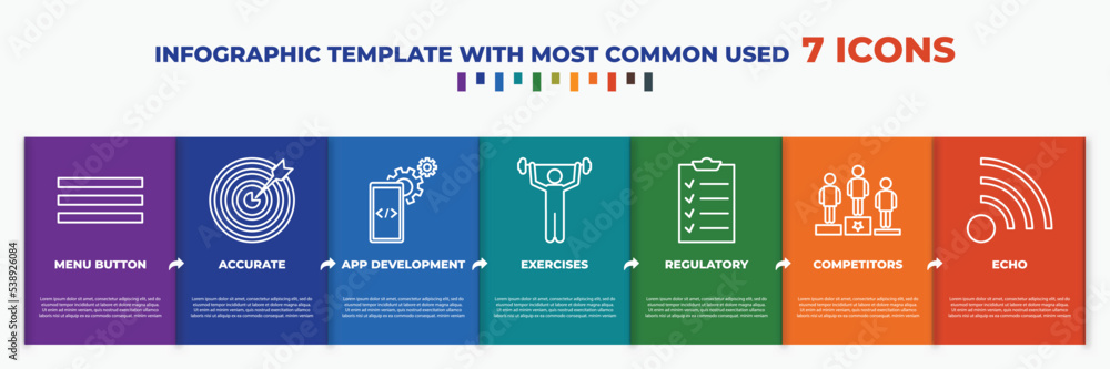Poster infographic template with outline icons. thin line icons such as menu button, accurate, app developm
