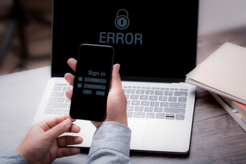 Woman using smartphone for Username and password to login on screen, cyber security concept. Data protection and secured internet access, cyber security on smart phone. ideas network 
 security. 