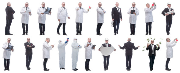 Fototapeta premium collage of a man in full growth displaying many professions and position