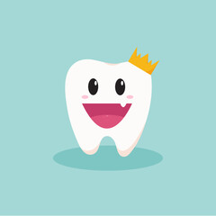 Cute cartoon tooth wearing crown illustration