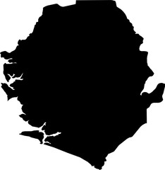 Sierra Leone Map. Sierra Leonean Black Map Country National Detailed Boundary Border Shape Nation Outline Atlas Symbol Sign Clipart Clip Art Silhouette. Transparent PNG Flattened JPG Flat JPEG