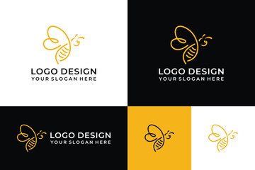Honey bee animals logo design template - obrazy, fototapety, plakaty