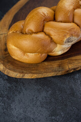 Challah Shabbat braided bread. Traditional Meal for Jewish cuisine Friday or Saturday dinner. 