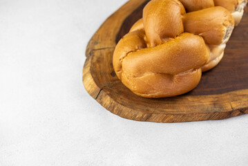 Challah Shabbat braided bread. Traditional Meal for Jewish cuisine Friday or Saturday dinner. 