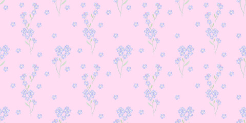 seamless pattern with delicate and cute forget-me-not flowers, colored
