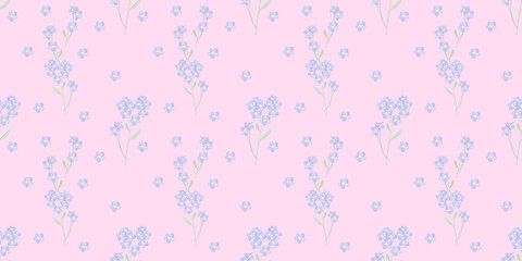 seamless pattern with delicate and cute forget-me-not flowers, colored