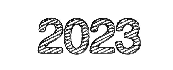 year 2023. 3D illustration numbers isolated white background