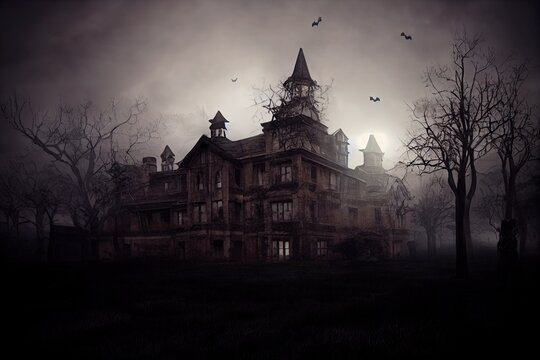 This is a 3D illustration of a haunted mental asylum.