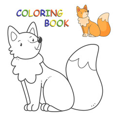 Fox children's coloring book. Coloring page with cute cartoon animal. Vector illustration.