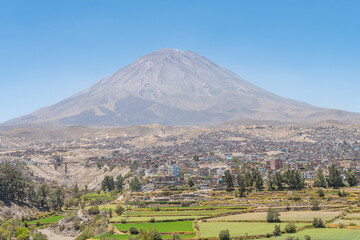 Fototapeta na wymiar panoramic view of arequipa city with misti volcano at background, peru