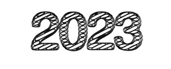 year 2023. 3D illustration numbers isolated white background