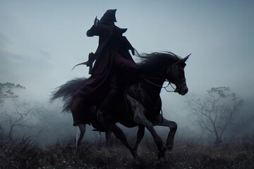 This is a 3D illustration of the headless horseman, The legend of the sleep hallows. - obrazy, fototapety, plakaty