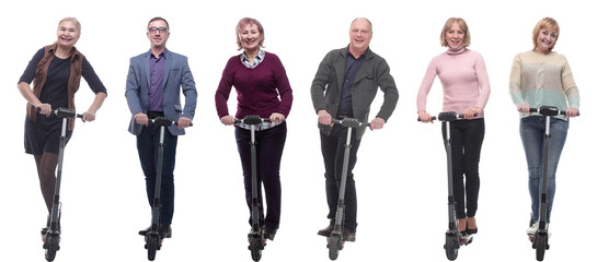 group of successful people on scooter isolated