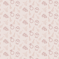 Jewelry seamless pattern, texture, background, wallpapers, endless ornament, repeating print, geometric. Earring, necklace, diamond, brilliant. Accessory