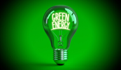 Energy concept - lightbulb on green background - 3D illustration