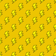Yellow seamless pattern with electric lightning bolts. Thunder vector seamless pattern, wallpaper. Bolt symbol pattern.