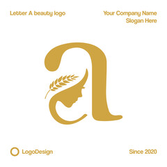 letter A with woman face and wheat silhouette ornament. Suitable for beauty care service logo