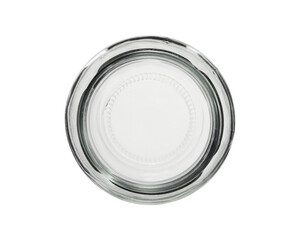 An empty open glass jar. Isolated on a white background, top view