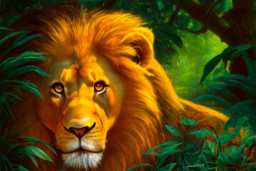 Lion in the jungle.Illustration for books, cartoons .