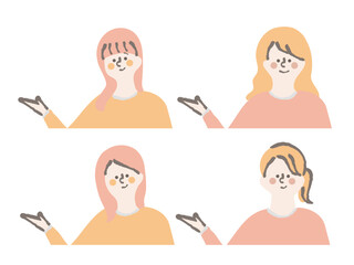 女性　紹介　案内　イラスト　セット