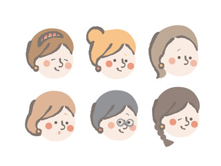 女性　ポップ　アイコン　イラスト　セット