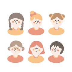 女性　ポップ　アイコン　上半身　イラスト　セット