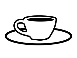 White cup and saucer illustration. Icon vector with white background.