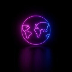 World map glowing icon or Logo Neon Glowing 3D Illustration image