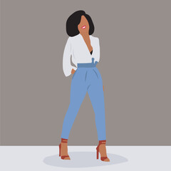 Elegant Young African woman in line art style vector