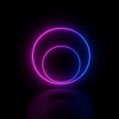 two circle shapes Neon Glowing Lights 3D Illustration image