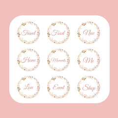 circle icon with flower frame for social media. cover highlight.