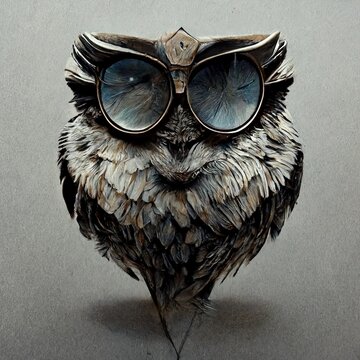 Beautiful Wise Owl Illustration, Cartoon Image Drawing In Retro Style Design