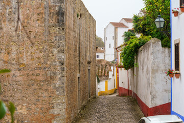 Fototapeta na wymiar old european village alleyway with cobbled paving