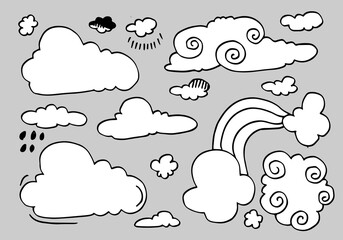 Hand drawn weather collection. Flat style vector illustration on gray background.