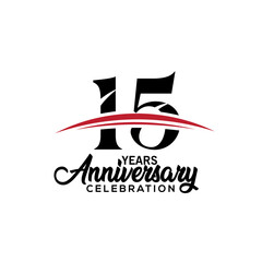 15th anniversary celebration design template for booklet with red and black colour , leaflet, magazine, brochure poster, web, invitation or greeting card. Vector illustration.
